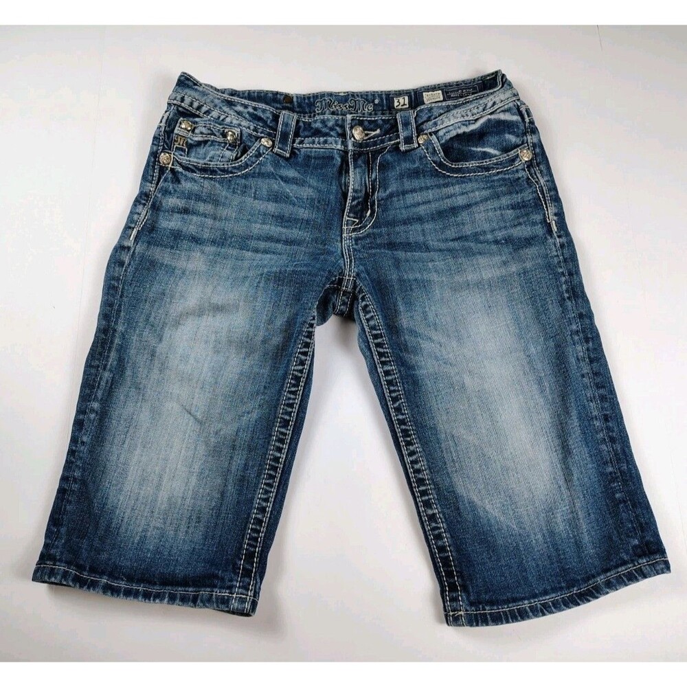 Miss Me Women's Blue Denim Bermuda Shorts Size 31 Embroidered Rhinestone JE5837M